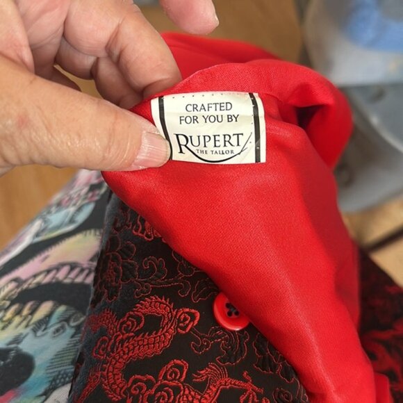 Men's Red Black Brocade Dragon Vest by Rupert the Tailor | Gothic Steampunk - Picture 4 of 4